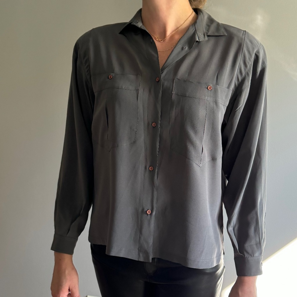 Vintage Claude Montana Silk Grey Blouse - Picture 3 of 8